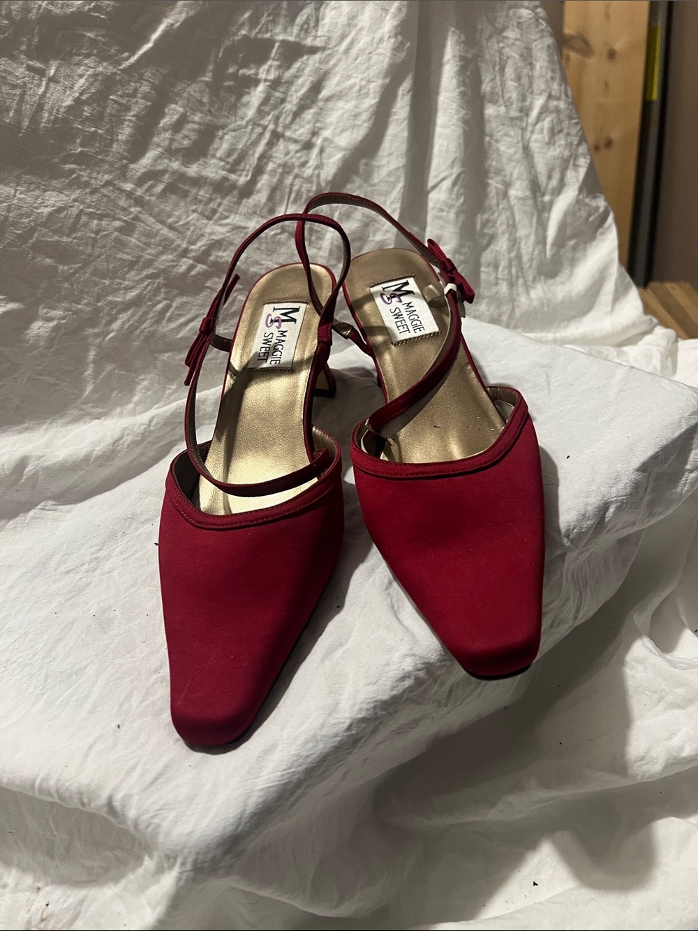 Magicee Red Slingback Heels with Pointed Square Toe